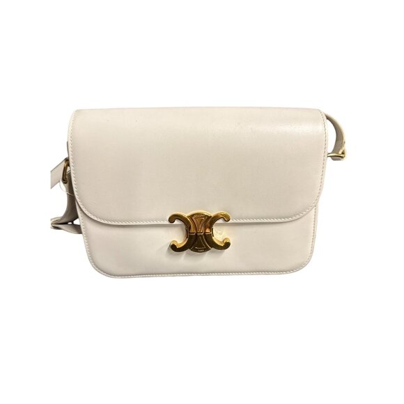 Celine Triomphe White Leather Shoulder Bag With Gold Hardware - Picture 1 of 16